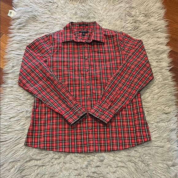 Lands' End Red And Green Casual Plaid Button Down Shirt - Picture 1 of 4